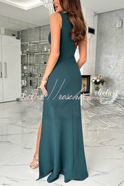 V-Neck Ruched Slit Maxi Dress for Parties