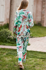 Parrot Print Long Sleeve Two-Piece Lounge Set