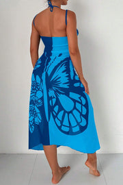 Butterfly Print Color-Block Midi Dress – Resort Cover-Up
