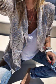 Blazer à paillettes à manches longues et col à revers