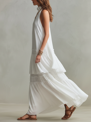 Tiered Bohemian Maxi Dress with High Neck | Flowy Style