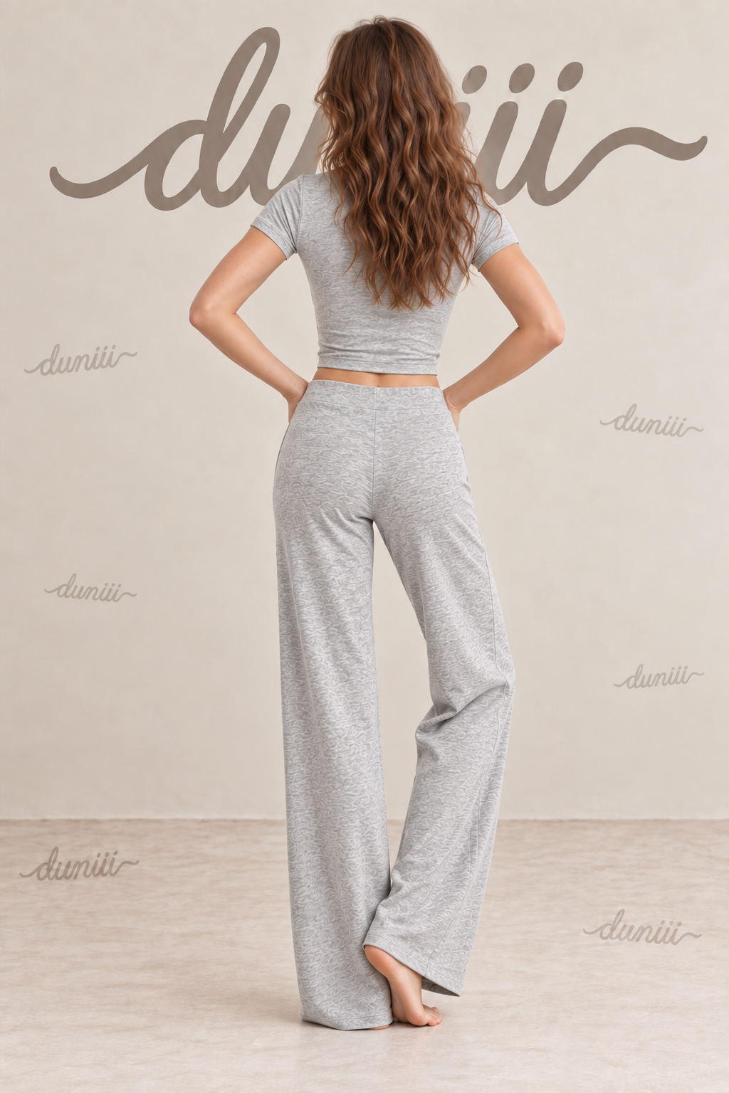 Duniii Short Sleeve Top & Drawstring Wide-Leg Pants Lounge Set