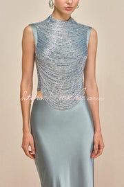 Glossy Arc Tassel High Neck Tank Top | Party Wear