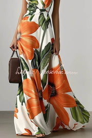 Floral Print Maxi Dress | V-Neck Sleeveless Vacation Dress