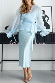Ensemble kimono en tulle et robe mi-longue en satin | Fête deux pièces