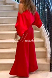 Rose Print Wide Leg Pants Suit with Belted Waist