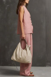 Linen Blend Wide-Leg Pants & Sleeveless Vest Set
