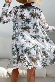 Printed Lace-Up Pleated Three-Piece Swimsuit Set