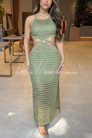 Knit Texture Side Cutout Sleeveless Stretch Maxi Dress