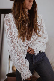 Long Sleeve Lace Top with High Neck | Regular Fit