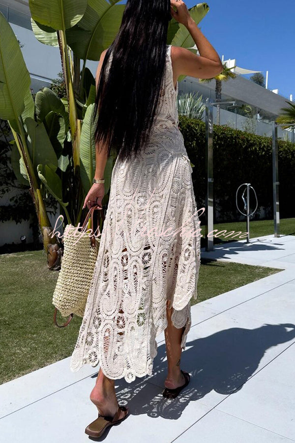 Crochet Lace Tank Top with Irregular Hem | Loose Boho Fit