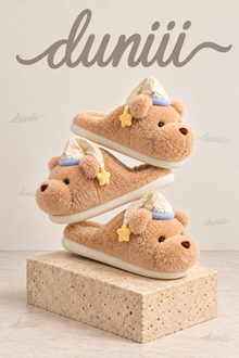 Duniii Plush Bear Face Slippers with Star Accents