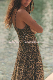 Tulle Leopard Print V-Neck Pleated Maxi Dress