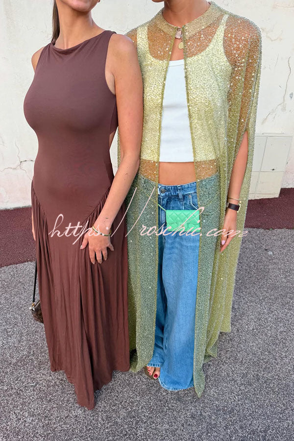 Sheer Sequin Maxi Cape Cover-Up for Party & Vacation