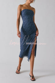 Mesh Tie-Dye Strapless Maxi Dress with Side Slit
