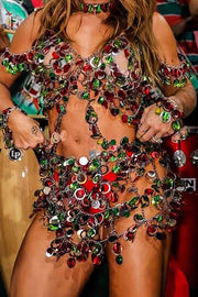 Sequined Rhinestone Top and Skirt Set – Colorful