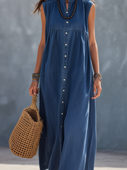 Indigo Washed Denim Shirt Maxi Dress | Boho Style