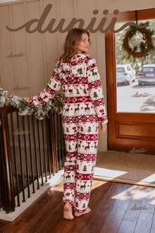 Christmas Reindeer Print Hooded Half-Zip Pajama Jumpsuit