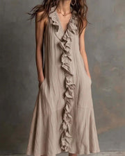 Ruffle-Front V-Neck Maxi Dress