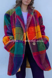 Plush Lined Color Block Lapel Coat – Long Sleeve