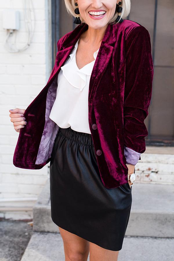 Women's Velvet Blazer – Long Sleeve Lapel Jacket