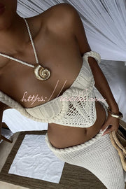Crochet Knit Crop Tank Top with V-Hem & Braid Detail