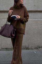 Soft Turtleneck Sweatshirt & Elastic Waist Pants Lounge Set