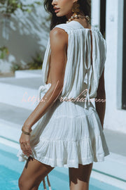 Linen Blend Draped Mini Dress with Braided Belt Detail