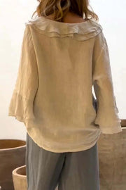 Women's V-Neck Ruffle Top – Loose Fit 3/4 Sleeve Casual Blouse