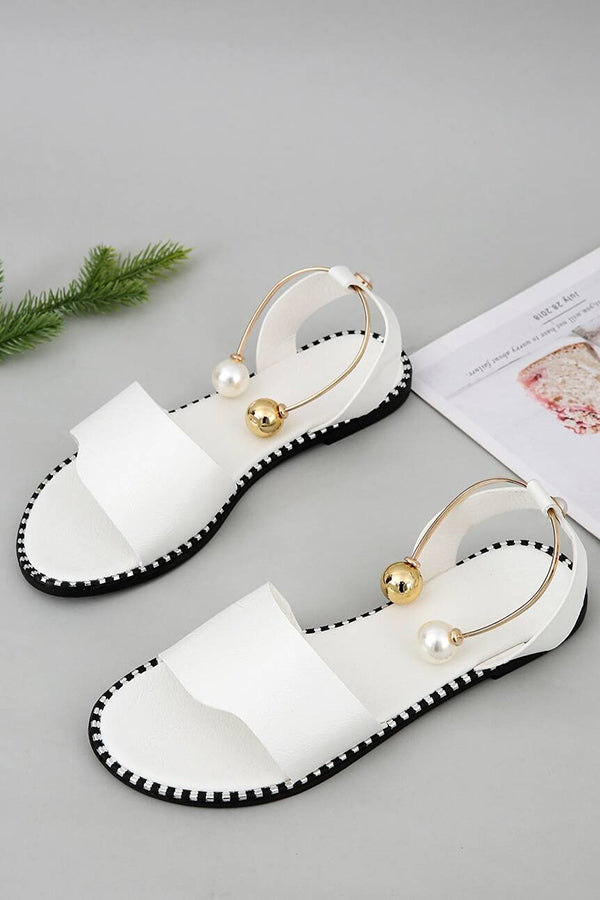 Pearl Buckle Roman Sandals with Flat Bottom – Vacation Style