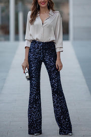 Velvet Sequin High Rise Flare Pants | Party Wear