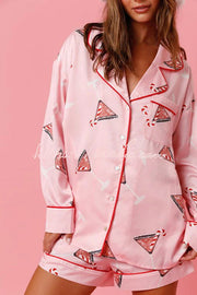 Christmas Printed Pajama Shorts Set with Pockets
