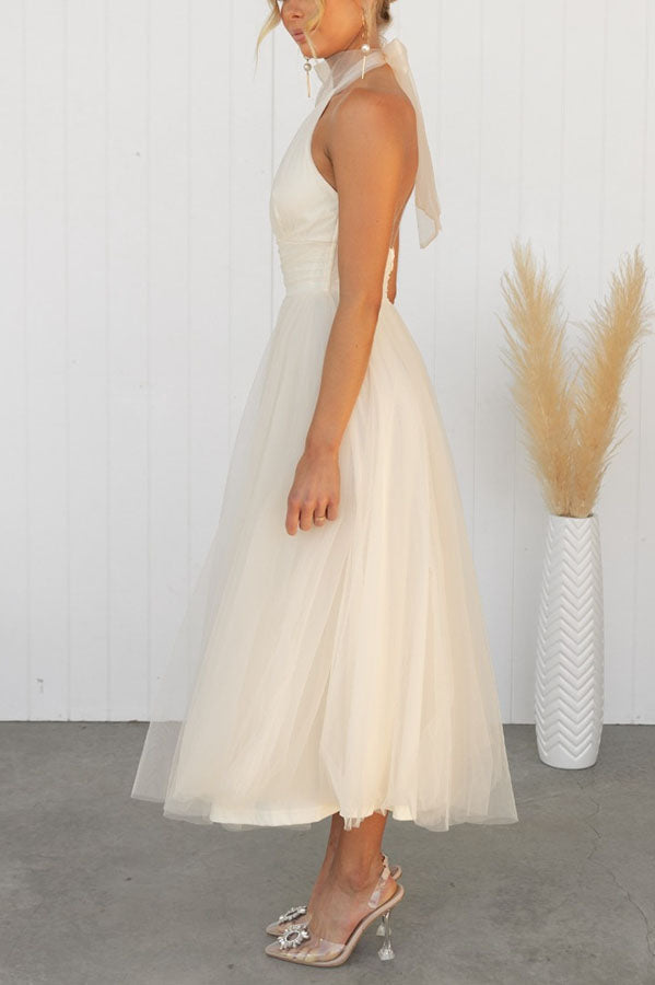 Tulle Halter Maxi Dress with Gathered Detail