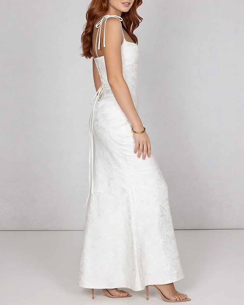 Lace Mermaid Tie-Strap Backless Maxi Dress