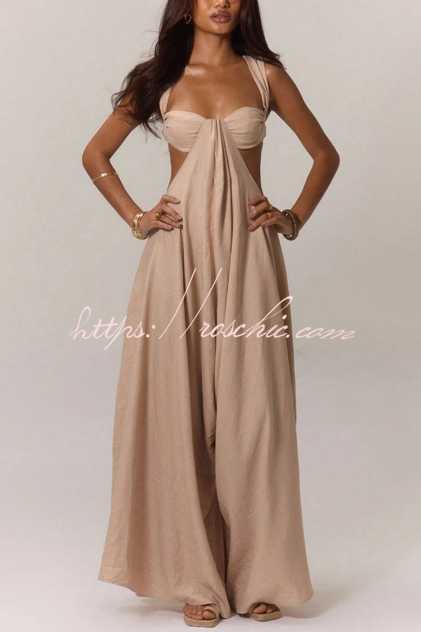 Women's Wide-Leg Jumpsuit – Square Neck Sleeveless Loose Fit