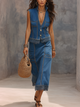 Denim ærmeløs vest & midi-nederdelsæt | To-Styk