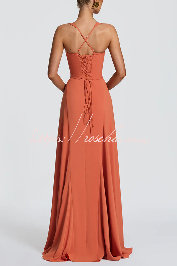 Chiffon Sweetheart Neck Maxi Dress with Lace-Up Back