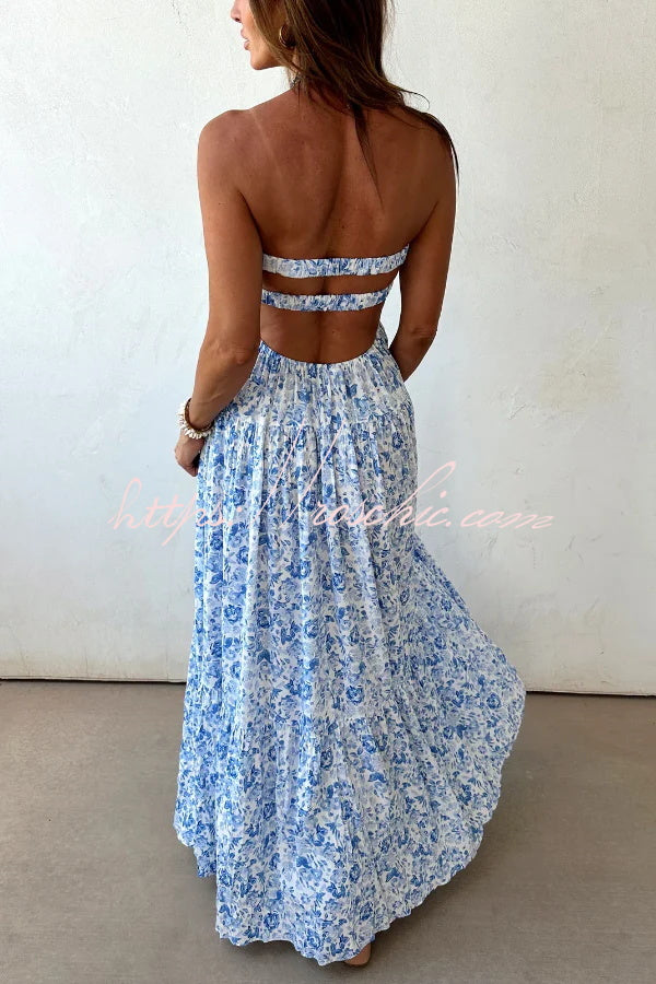 Robe longue à épaules dénudées et imprimé floral | Vêtements de villégiature