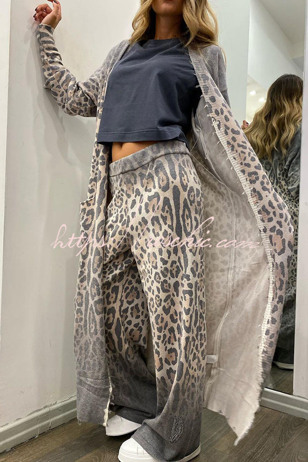 Ensemble cardigan imprimé léopard et pantalon à taille élastique