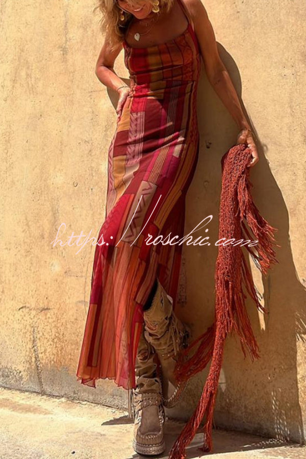 Printed Cowl Neck Lace-Back Midi Dress – Loose Fit