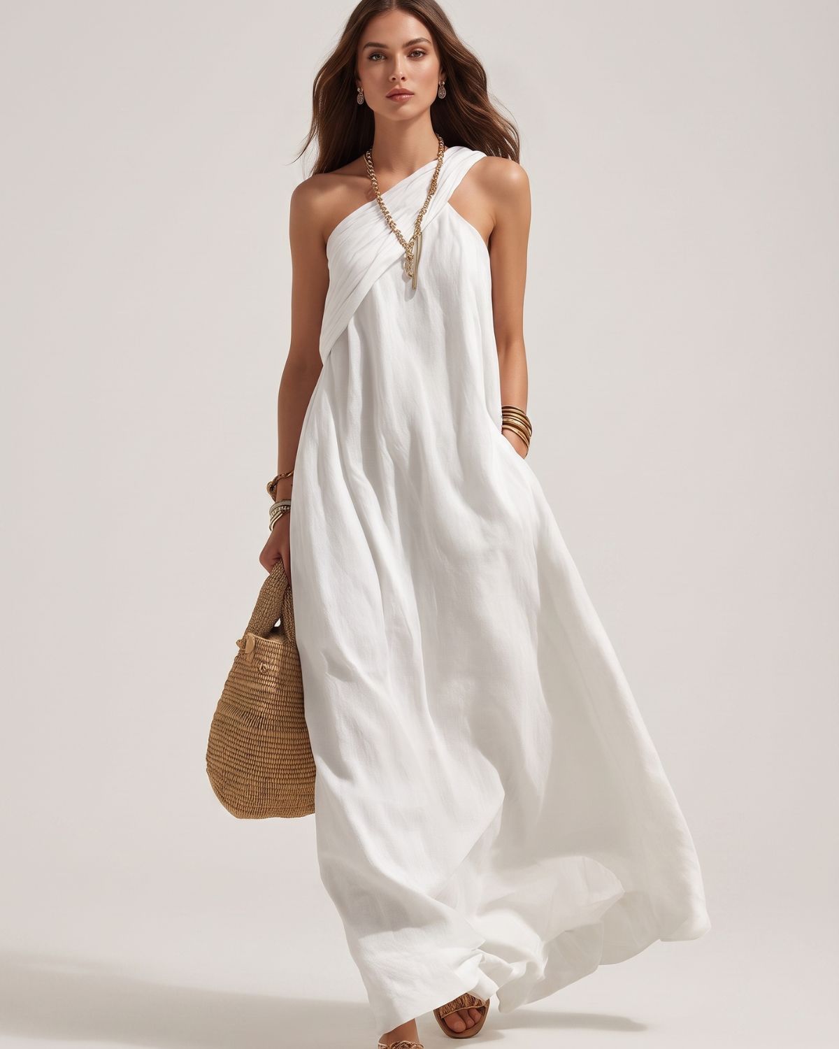 One-Shoulder Twist Ruched Loose Dress