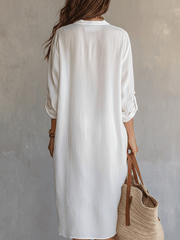 White Midi Dress – Relaxed Boho Short Sleeve Style