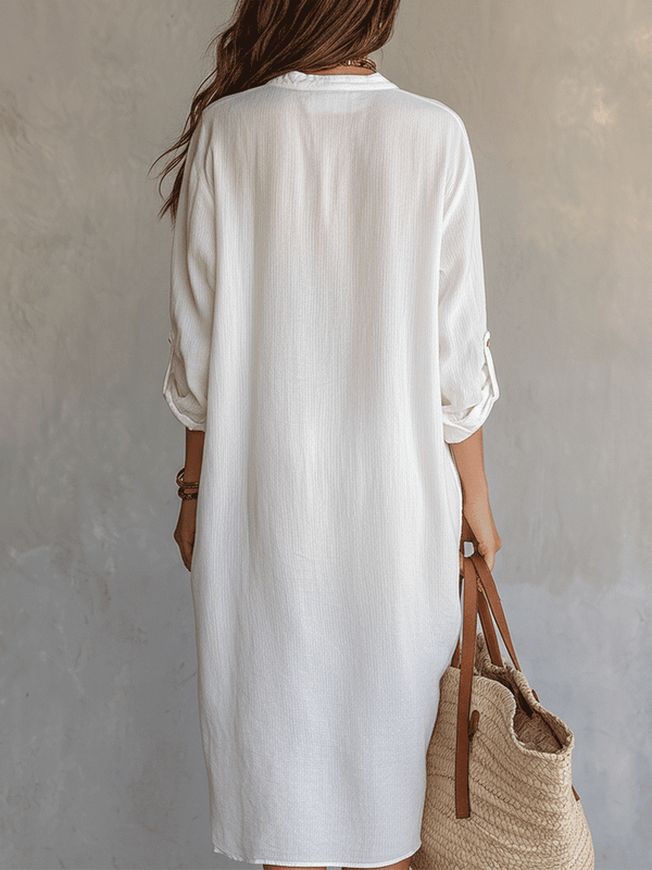 White Midi Dress – Relaxed Boho Short Sleeve Style