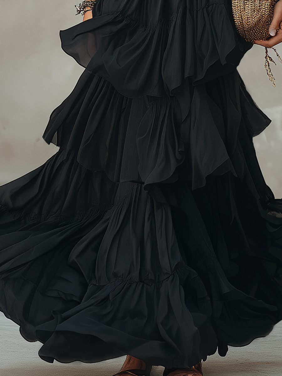 Tiered Chiffon Maxi Skirt Set with Coordinated Top