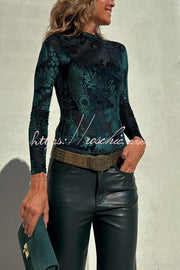 Velvet Mesh Long Sleeve Bodysuit – Slim Fit Casual Top
