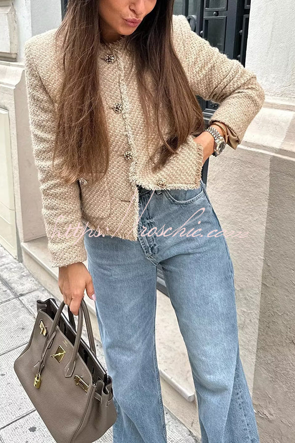 Veste en tweed avec poche boutonnée en métal – Longueur à la taille