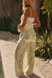 Ensemble caraco imprimé à bordure en crochet et pantalon large