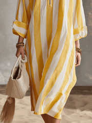 Yellow & White Stripe Relaxed Midi Dress for Resort Wear
