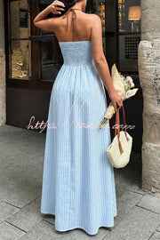 Striped V-Neck Sleeveless Backless Maxi Dress – Vacation