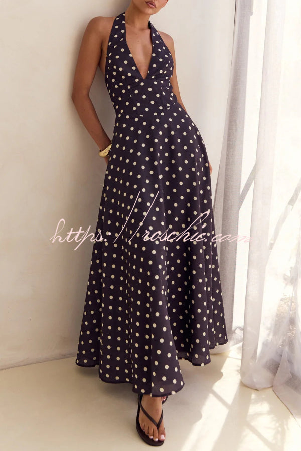 Robe longue dos nu à imprimé floral et col licou